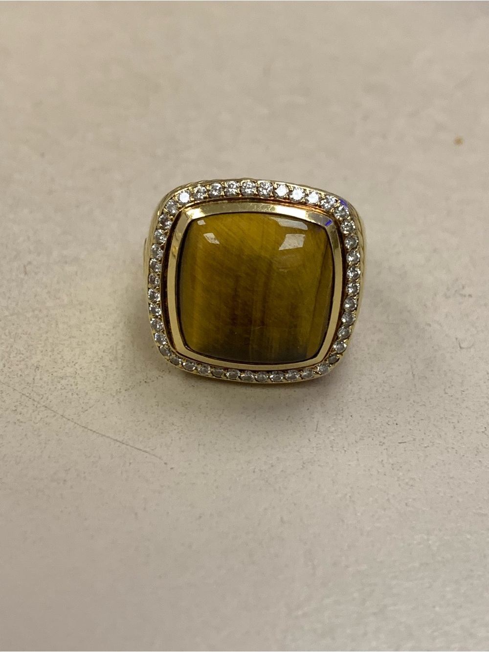 David Yurman Gold-Tone Tiger's Eye Ring with diamond